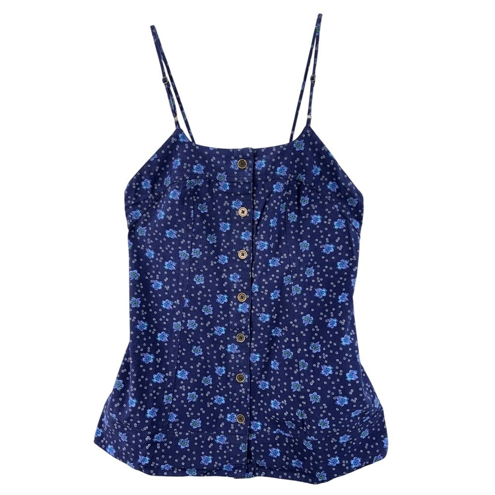 NWT Free People Cami Top Womens XS Navy Floral Button Front Cotton OB2180716